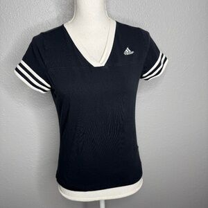 Adidas Medium  V-Neck short sleeve top black &‎ white -cp